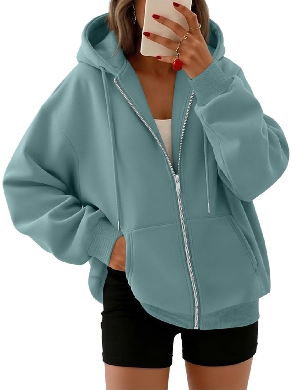 〽️Women's Lake Oversized Zip Up Hooded Neck Cute Lightweight Winter Sweatshirt